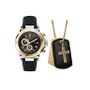 Men's Analog, Three-Hand Quartz Black Leather Strap Watch 44mm Gift Set