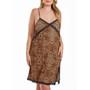 Chiya Plus Size Leopard Chemise with Lace Trim and Front Lace Slit