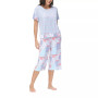 Women's Solid Short Sleeve T-shirt with Printed Capri 2 Piece Pajama Set