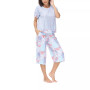 Women's Solid Short Sleeve T-shirt with Printed Capri 2 Piece Pajama Set