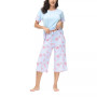 Women's Solid Short Sleeve T-shirt with Printed Capri 2 Piece Pajama Set