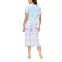 Women's Solid Short Sleeve T-shirt with Printed Capri 2 Piece Pajama Set
