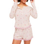 Kennedy Women's  Pajama Long Sleeve Henley & Short Set