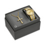 Men's Crystal Gold-Tone Stainless Steel Bracelet Watch 40mm & Necklace Box Set