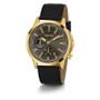 Men's Gold-Tone Black Genuine Leather Multi-Function Watch 44mm