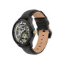 Mens 3 Hands Black Genuine Leather Strap Watch 44mm