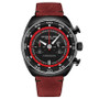 Men's Chrono Red Genuine Leather Strap Watch with Tachymeter 44mm