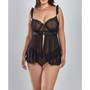 Plus Size Jasmine 2 Piece Soft Cup Mesh Babydoll with Lace Trim Lingerie Set