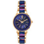 Women's Three-Hand Quartz Rose Gold-Tone Alloy with Navy and Purple Resin Bracelet Watch, 32mm