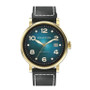 Men's Radiance Collection Black Flat-Cut Edge Leather Strap Watch 44mm