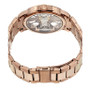 Stainless Steel Rose Tone Case on Link Bracelet, Rose Tone Skeletonized Dial with Exposed Bridge Movement, with Blue and Black Accents