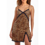 Women's Chiya Leopard Chemise with Lace Trim and Front Lace Slit