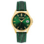 Women's Green Grain Pattern Leather Strap with Stitching Watch, 41mm