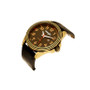 Men's Watch, 48MM Antique Brass Case, Black Dial with Bronze Arabic Numerals, Brown Strap, Analog Watch, Red Second Hand, Date Function