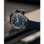 Women's Swiss Automatic Jazzmaster Performer Blue Leather Strap Watch 34mm