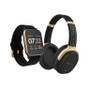 Women's Gold-Tone, Black Silicone Strap Smartwatch With Bluetooth Headphone Set 34mm