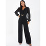 Women's Black Chiffon Buckle Palazzo Jumpsuit