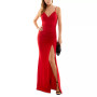 Juniors' Ruched Side-Slit Slim Gown