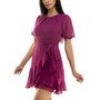 Juniors' Jewel-Neck Puff-Sleeve Faux-Wrap Dress