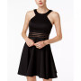 Juniors' Illusion-Waist Scuba Fit & Flare Dress