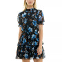 Juniors' Mock Neck Ruffled Puff-Sleeve Dress