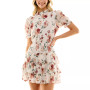 Juniors' Mock Neck Ruffled Puff-Sleeve Dress