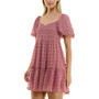 Juniors' Pom-Pom Puff-Sleeve Fit & Flare Dress
