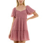 Juniors' Pom-Pom Puff-Sleeve Fit & Flare Dress