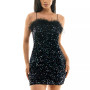 Juniors' Feather-Trim Sequined Velvet Halter Dress