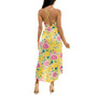 Cowlneck Floral-Print High-Low Midi Dress