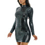 Juniors' Mock-Neck Long-Sleeve Glitter Dress
