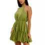 Drawstring-Waist Godet-Hem Flared Dress