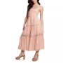 Women's Lace-Trim Lace-Up Tiered Maxi Dress