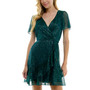 Juniors' Pleated Metallic Faux-Wrap Dress
