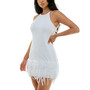 Juniors' Feather-Trim A-Line Halter Dress