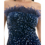 Juniors' Strapless Feather-Trim Sequinned Bodycon Dress