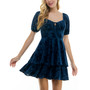 Juniors' Puff-Sleeve Flocked Velvet Mini Dress