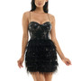Juniors' Sweetheart-Neck Feather-Trim Sequin Dress