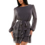 Juniors' Crewneck Tiered Tie-Waist Chiffon Dress