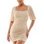 Juniors' Metallic Mesh Puff-Sleeve Dress
