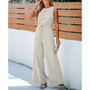 Women's Sand Drawstring Wide Leg Jumpsuit