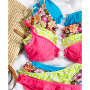 Juniors' Pink Sizzle Terry Daisy Ring-Front Bralette Bikini Top & Bottoms