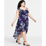 Plus Size Floral-Print Ruffled Asymmetrical High-Low Hem Dress