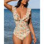 Women's Ruffled Lace Up One Piece Swimsuit