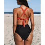 Women's One Piece Swimsuit Colorblock Wrapped Crisscross Bathing Suit