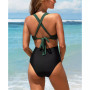 Women's One Piece Swimsuit Colorblock Wrapped Crisscross Bathing Suit