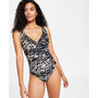 Women's Printed Ruffled Underwire Tummy Control One-Piece Swimsuit, Created for Macy's
