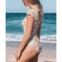 Women's Short Sleeve Rash Guard Zipper Front One Piece Swimsuit