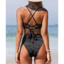 Women's Bikini Set Scalloped Cross Back High Waisted Bathing Suit Swimsuit