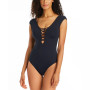 Women's Hole in One Cap-Sleeve Lattice One-Piece Swimsuit